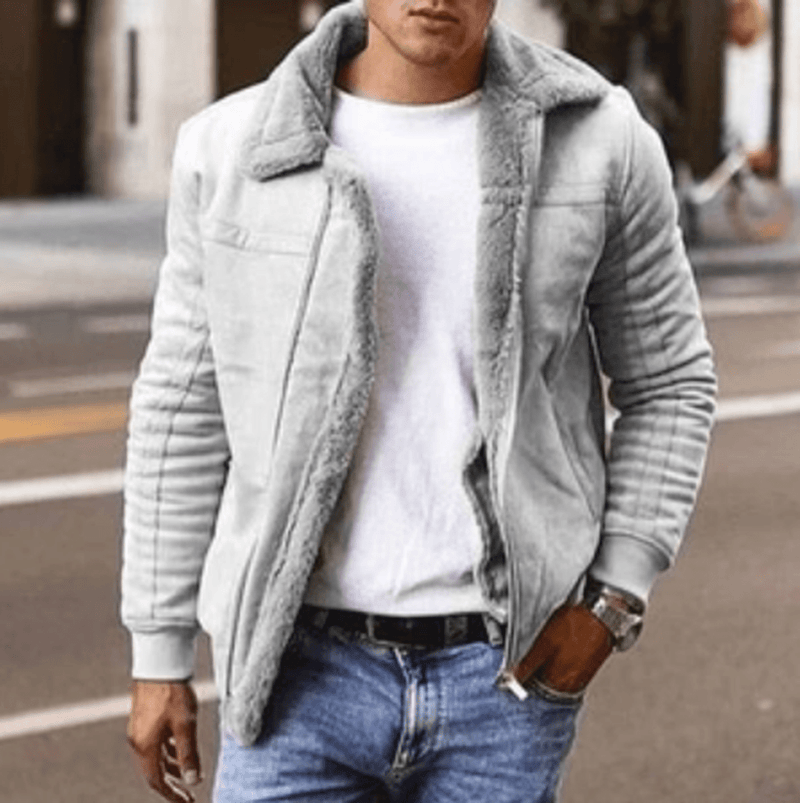 Men&#39;s Winter Jacket With Faux Fur Lining And Quilted Sleeves