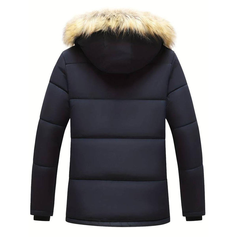 Men&#39;s Winter Parka With Faux Fur Hood And Windproof Design