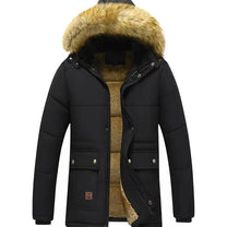 Men&#39;s Winter Parka With Faux Fur Hood And Windproof Design