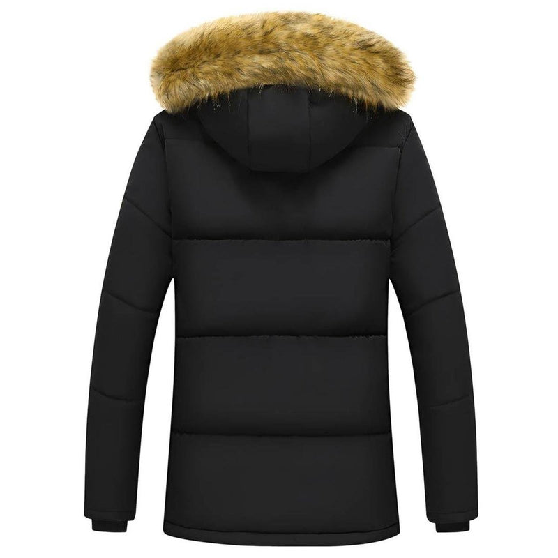 Men&#39;s Winter Parka With Faux Fur Hood And Windproof Design