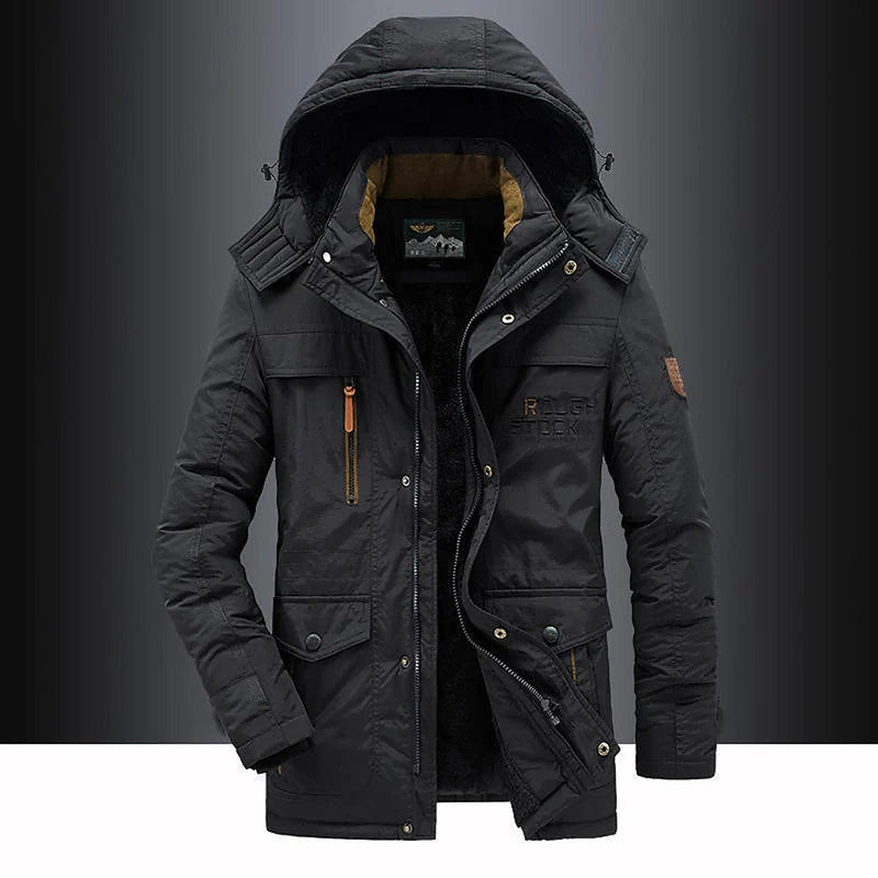 Men&#39;s Winter Parka With Fleece Lining And Faux Fur Hood