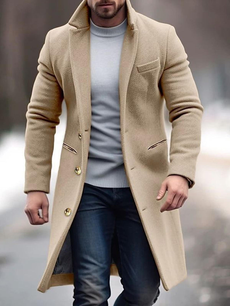 Men&#39;s Wool Blend Spring Jacket With Turn-Down Collar