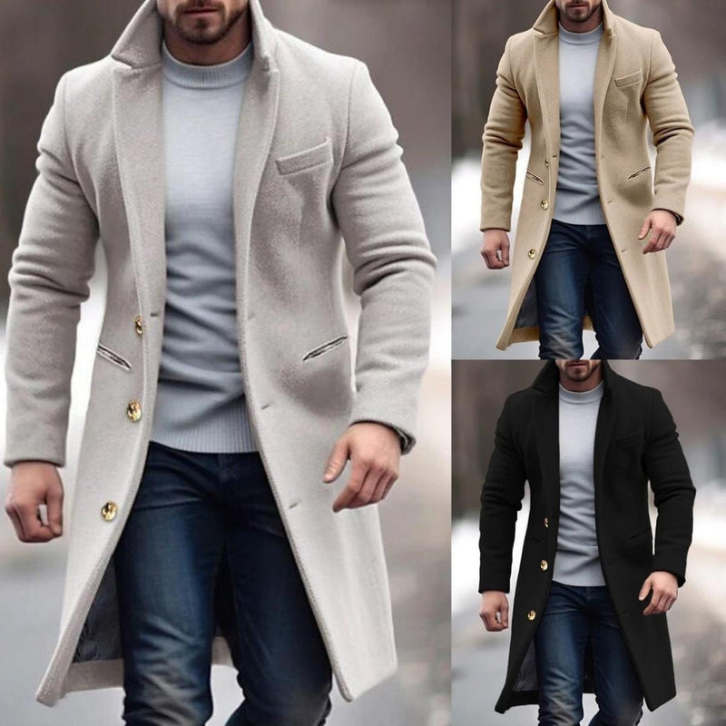 Men&#39;s Wool Blend Spring Jacket With Turn-Down Collar