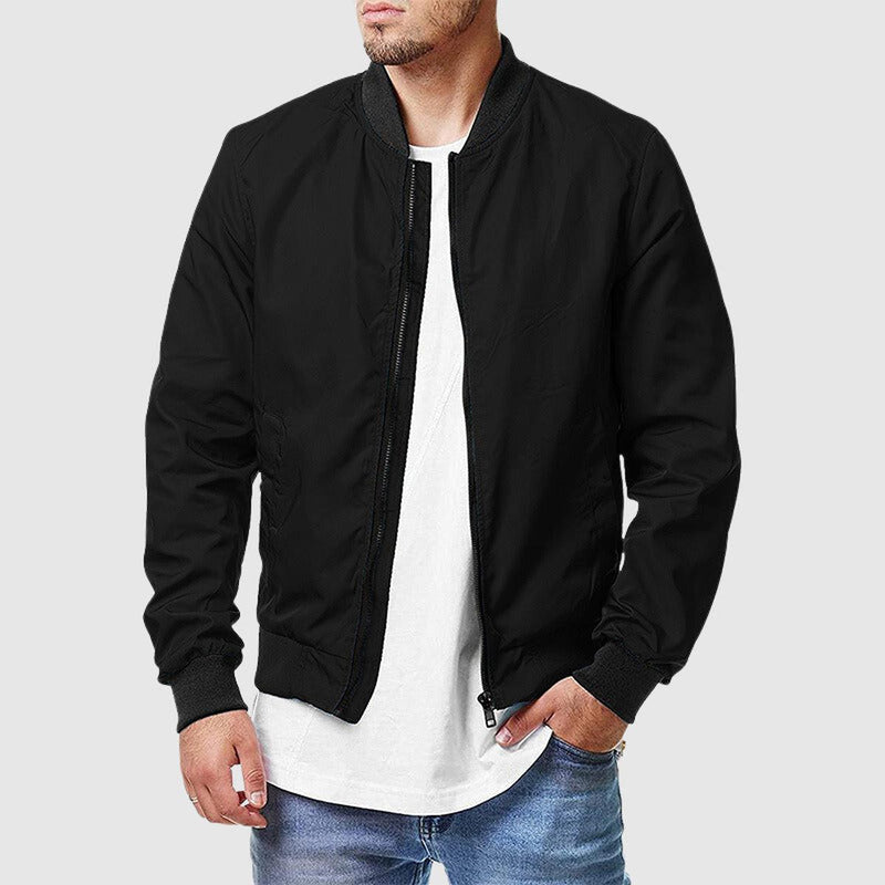 Men&#39;s Zip-Up Bomber Jacket With Ribbed Cuffs