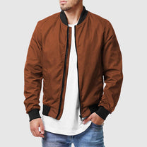 Men&#39;s Zip-Up Bomber Jacket With Ribbed Cuffs