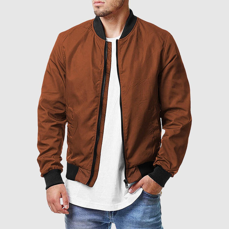 Men&#39;s Zip-Up Bomber Jacket With Ribbed Cuffs