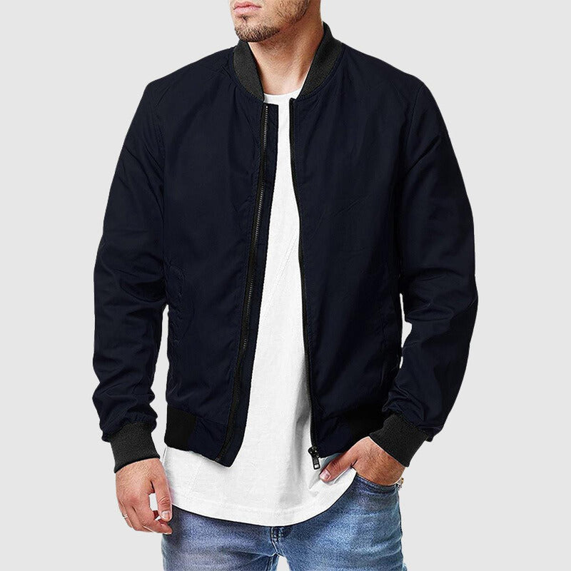 Men&#39;s Zip-Up Bomber Jacket With Ribbed Cuffs
