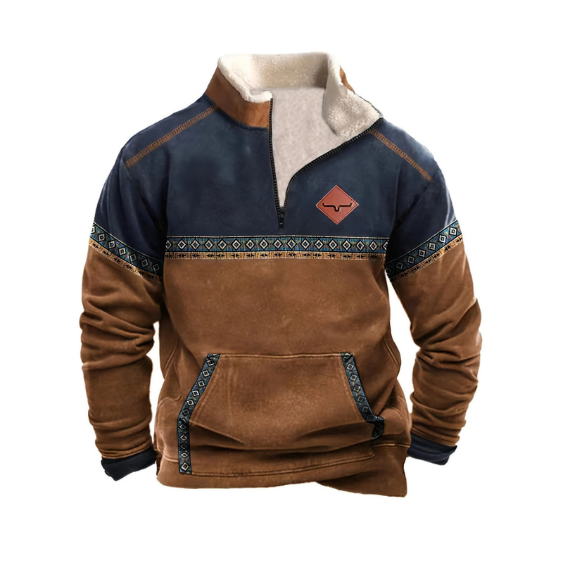 Men&#39;s Zip-Up Pullover Sweater in Navy Blue