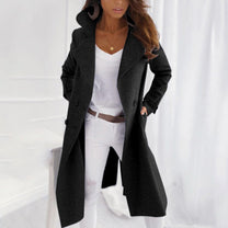 Mid-Length Fleece Trench Coat With Lapel Collar