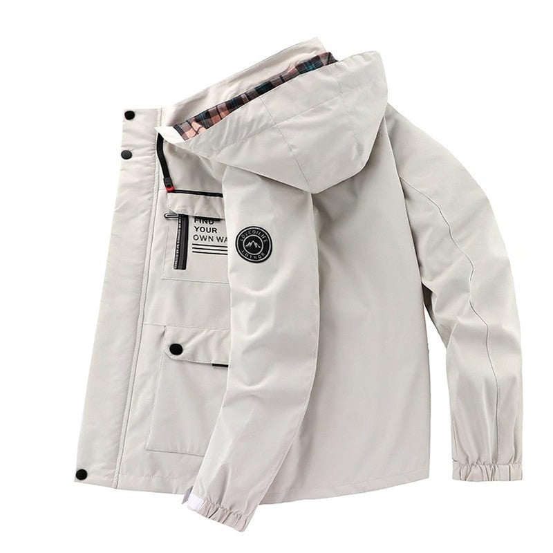 Mid-Length Hooded Outdoor Windbreaker Jacket