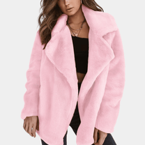 Mid-Length Plush Winter Coat With Lapel Collar And Pockets