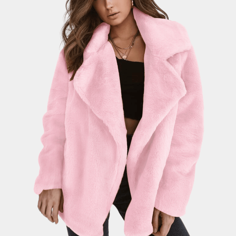 Mid-Length Plush Winter Coat With Lapel Collar And Pockets