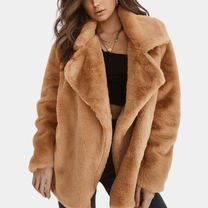 Mid-Length Plush Winter Coat With Lapel Collar And Pockets