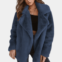 Mid-Length Plush Winter Coat With Lapel Collar And Pockets