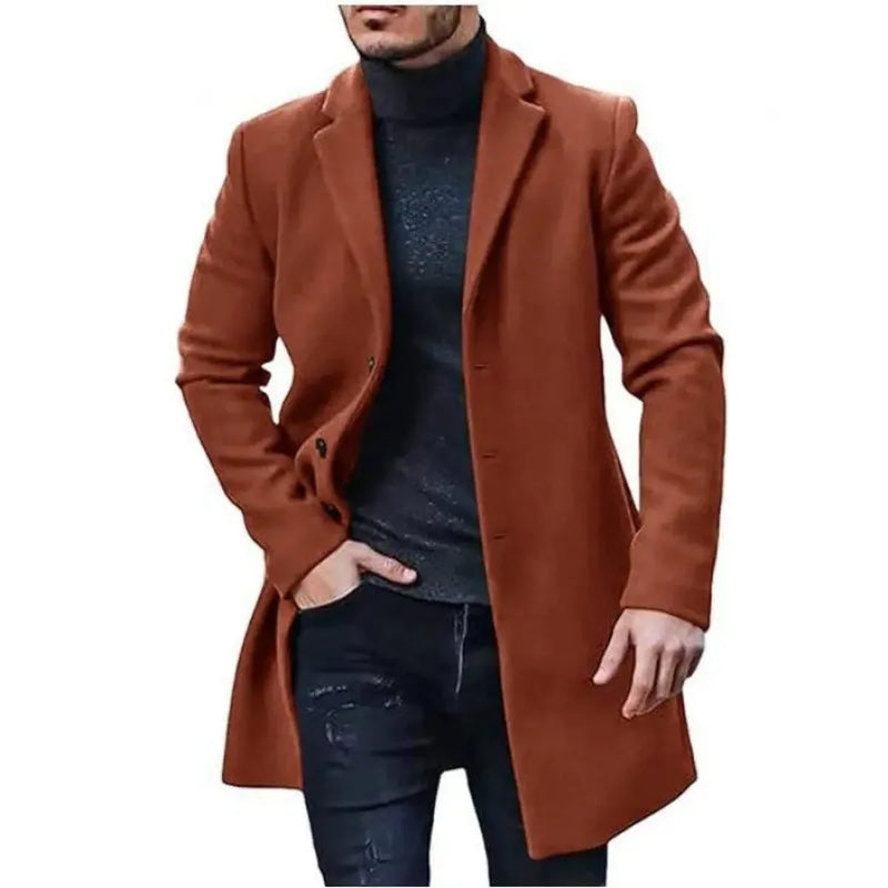 Mid-Length Tailored Wool Blend Overcoat