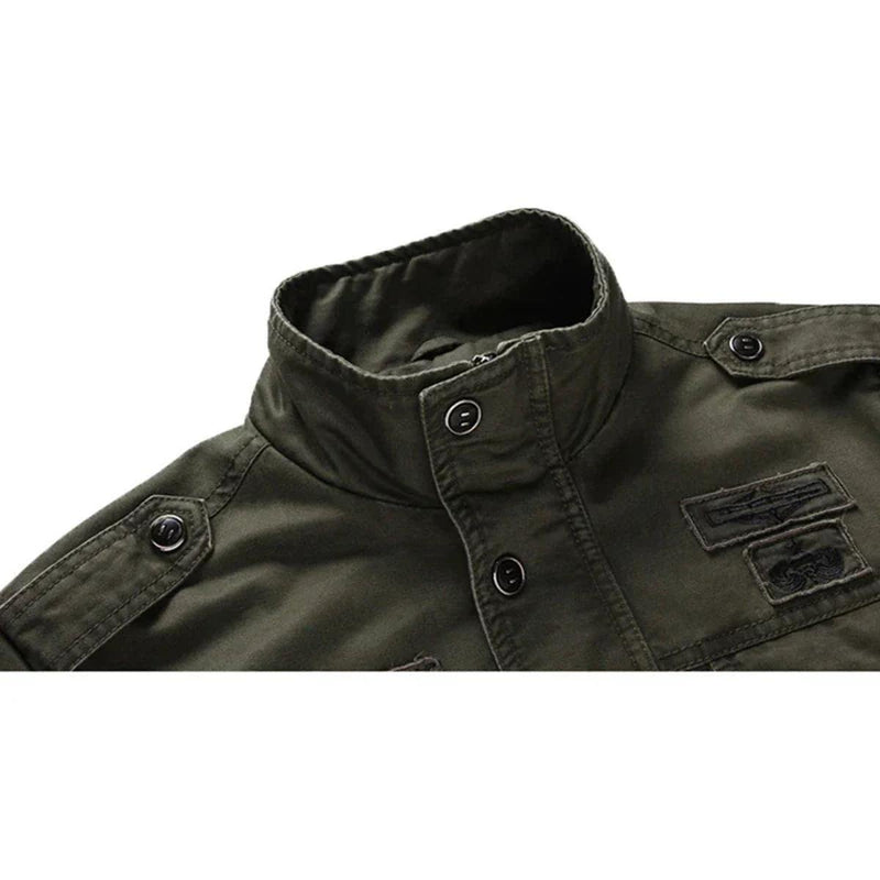 Military-Inspired Stand-Up Collar Jacket