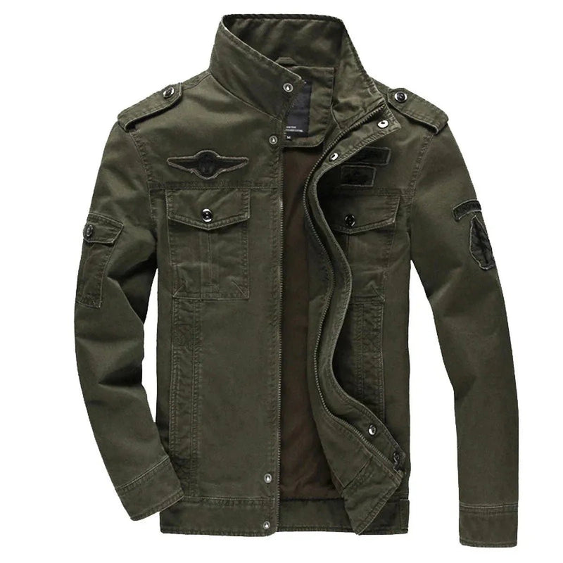 Military-Inspired Stand-Up Collar Jacket