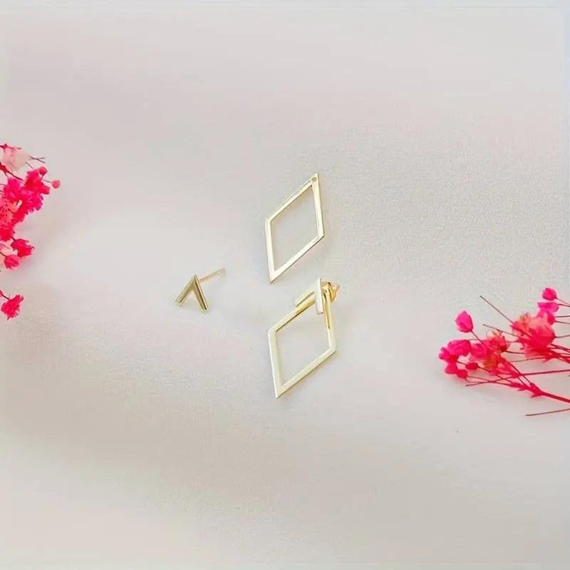 Minimalist Geometric Earrings With Diamond And Arrow Design