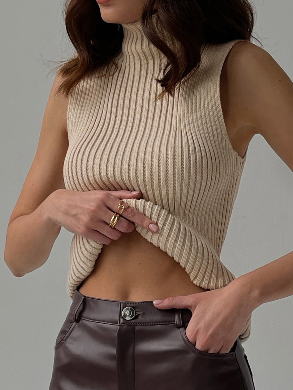 Mock Neck Rib Tank Top