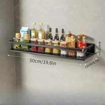 Modern Black Wall-Mounted Kitchen Shelf With Hooks