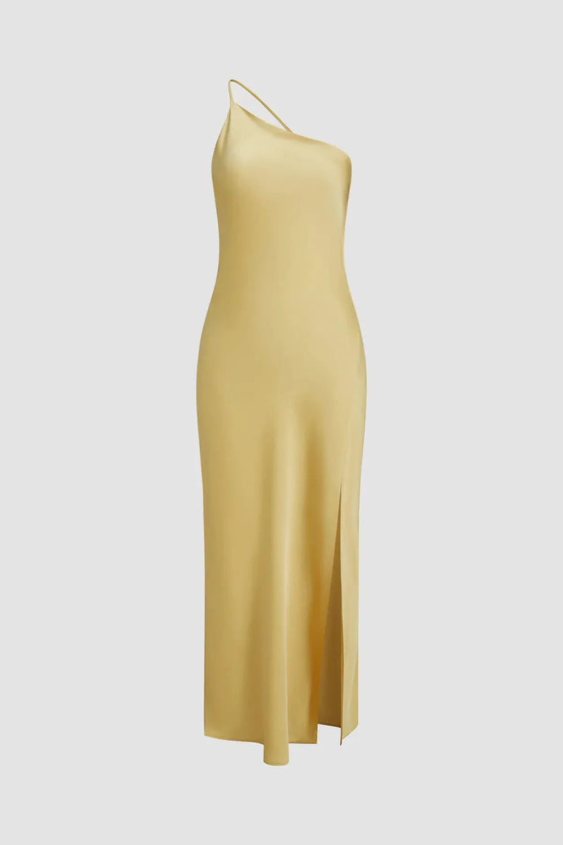 Moonlight Open Back Satin Slit Maxi Dress