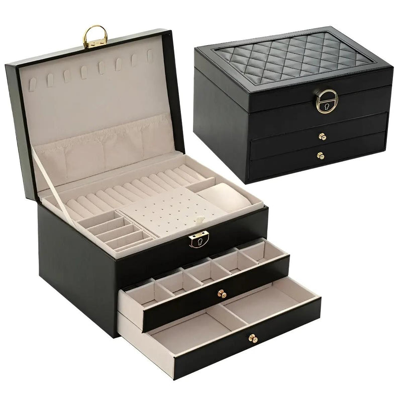 Multi-Layered PU Leather Jewelry Box With Spacious Compartments