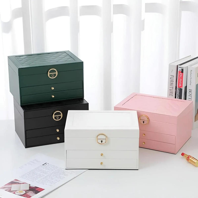 Multi-Layered PU Leather Jewelry Box With Spacious Compartments