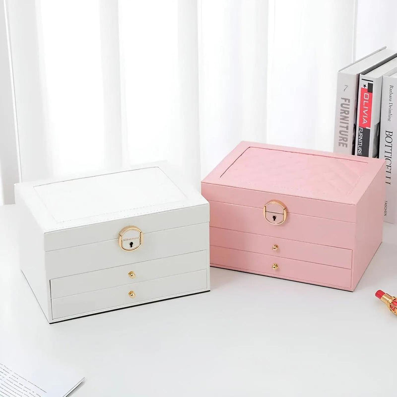 Multi-Layered PU Leather Jewelry Box With Spacious Compartments