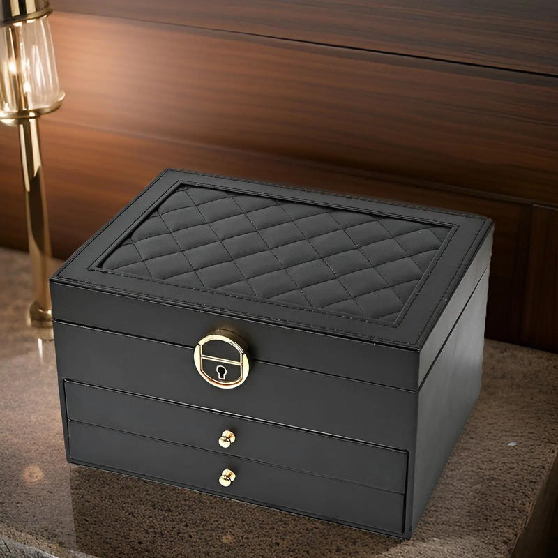 Multi-Layered PU Leather Jewelry Box With Spacious Compartments
