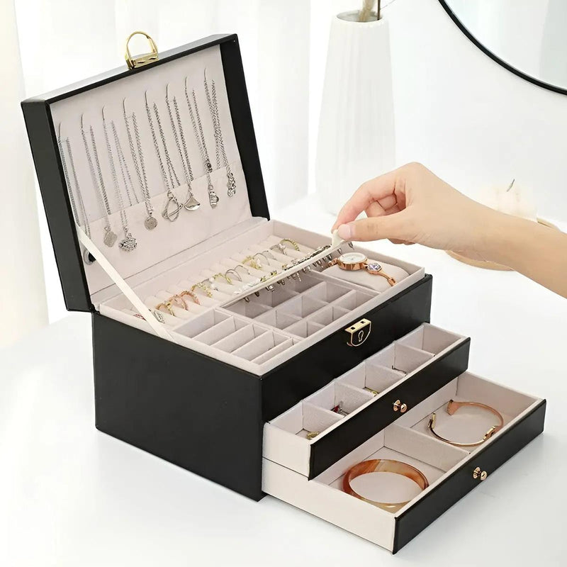 Multi-Layered PU Leather Jewelry Box With Spacious Compartments
