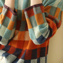 Multicolor Cashmere Jumper With Check Pattern