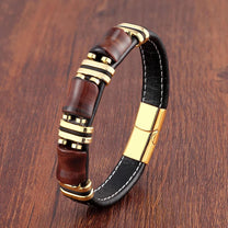Natural Tiger Eye Stone Leather Charm Bracelet