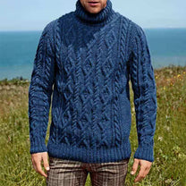 Wool Blend Cable Knit Sweater With Shawl Collar