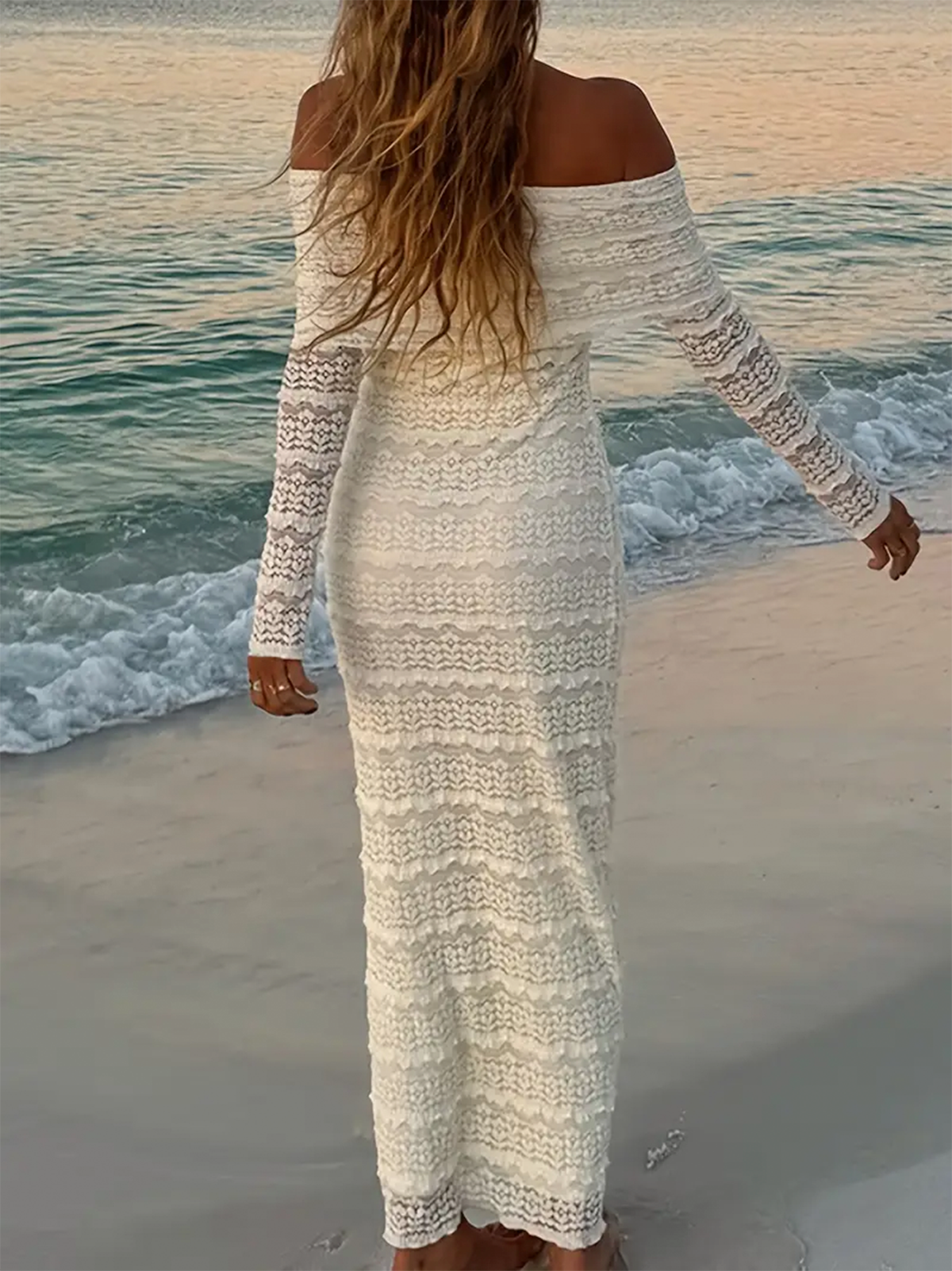 Off Shoulder Lace Body-con Maxi Dress