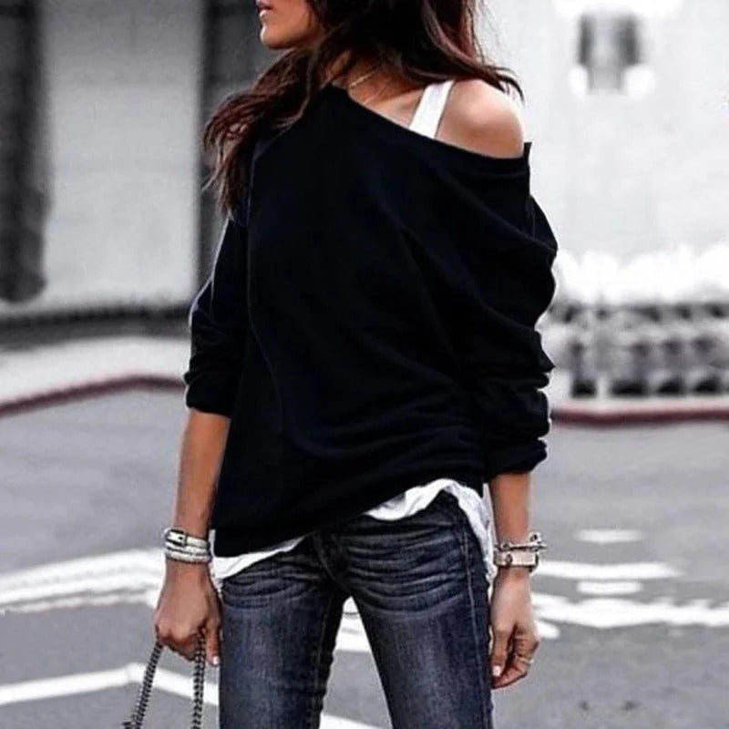 Off-Shoulder Loose Fit Women&#39;s Sweater