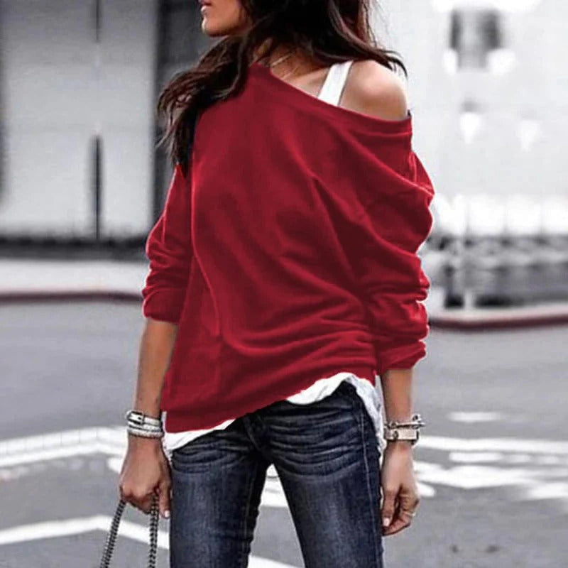Off-Shoulder Loose Fit Women&#39;s Sweater
