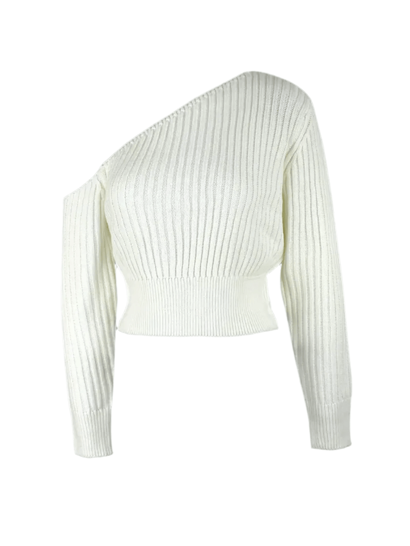 Off Shoulder Ribbed Cropped Sweater