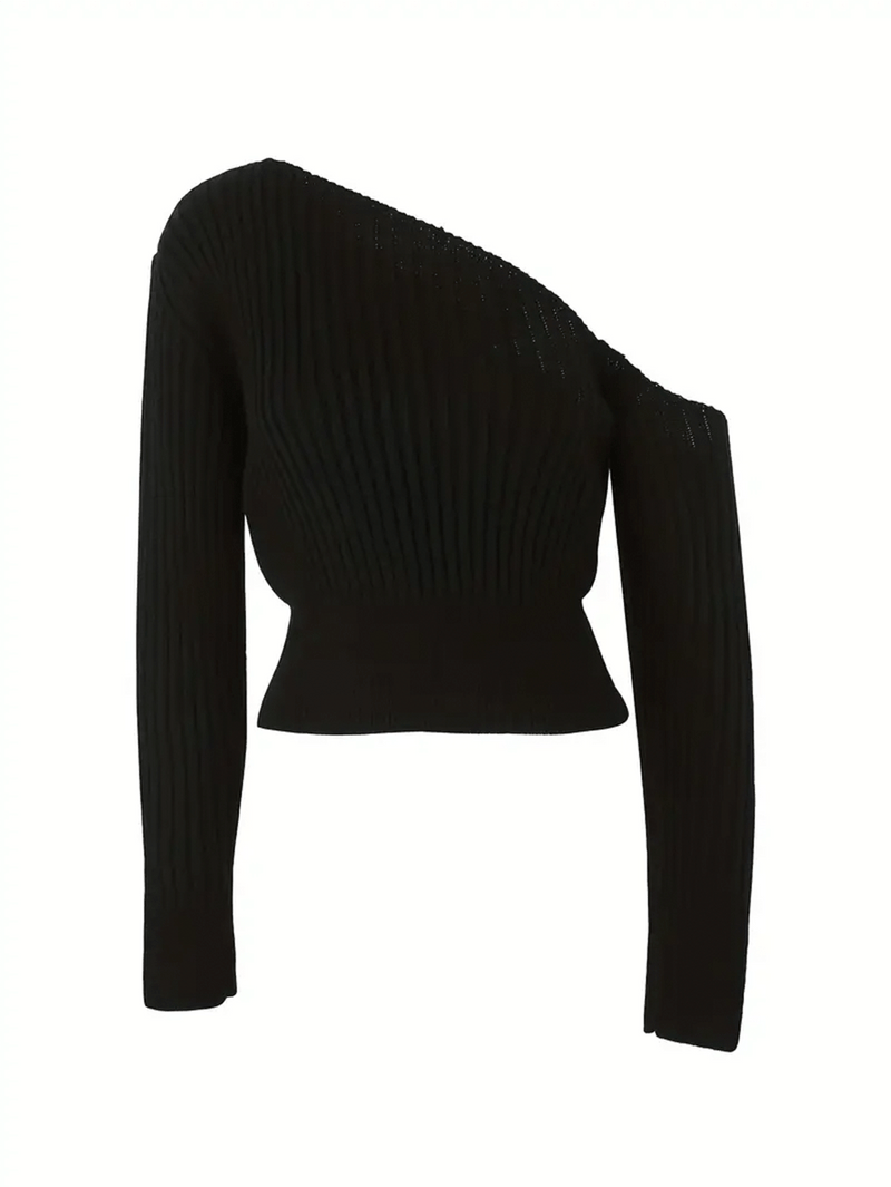 Off Shoulder Ribbed Cropped Sweater