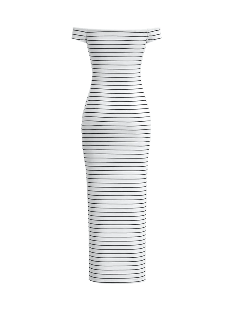 Off Shoulder Striped Maxi Dress