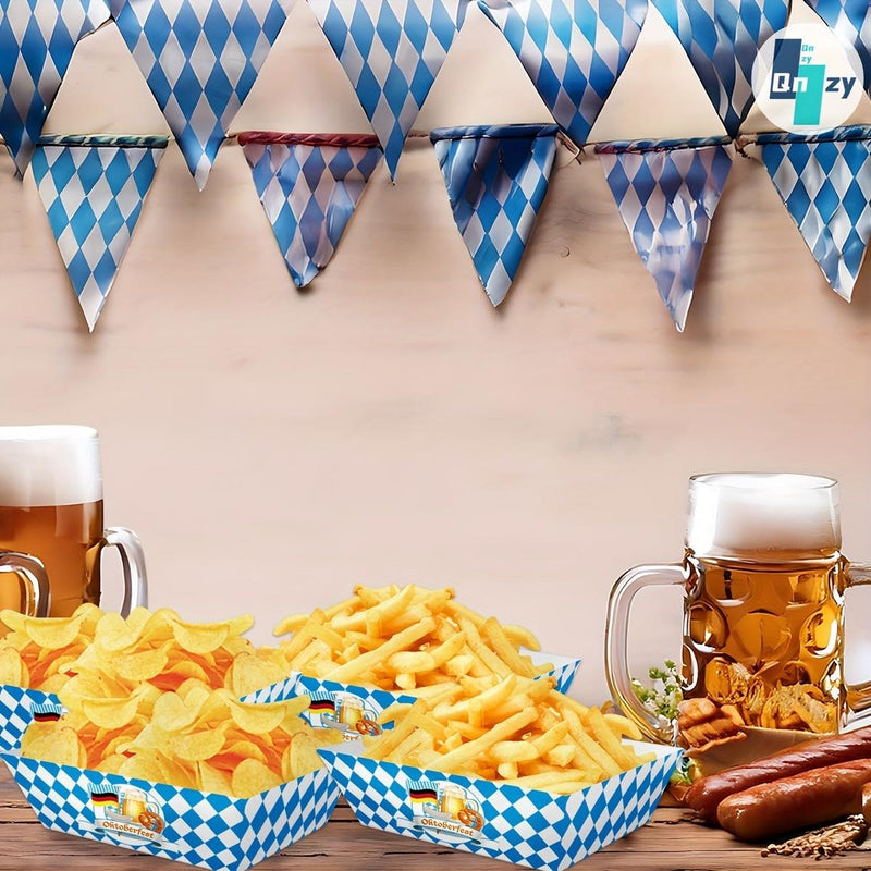 Oktoberfest Snack Bowl Set - 40 Disposable Bowls with Blue and White Design