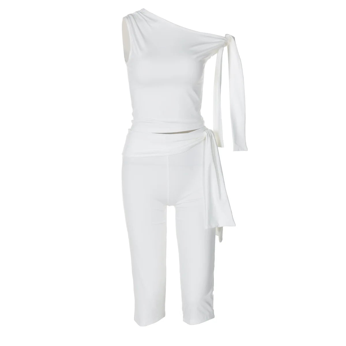 One Shoulder Knot Detail Top &amp; Capri Pants Co-Ord