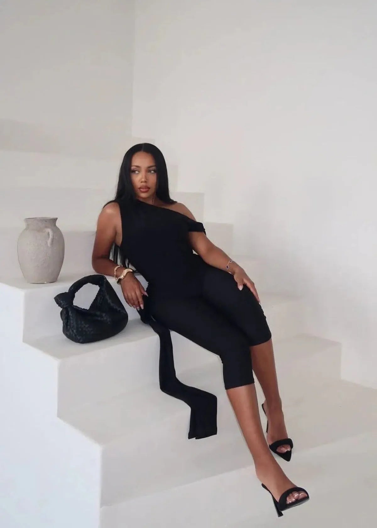 One Shoulder Knot Detail Top &amp; Capri Pants Co-Ord
