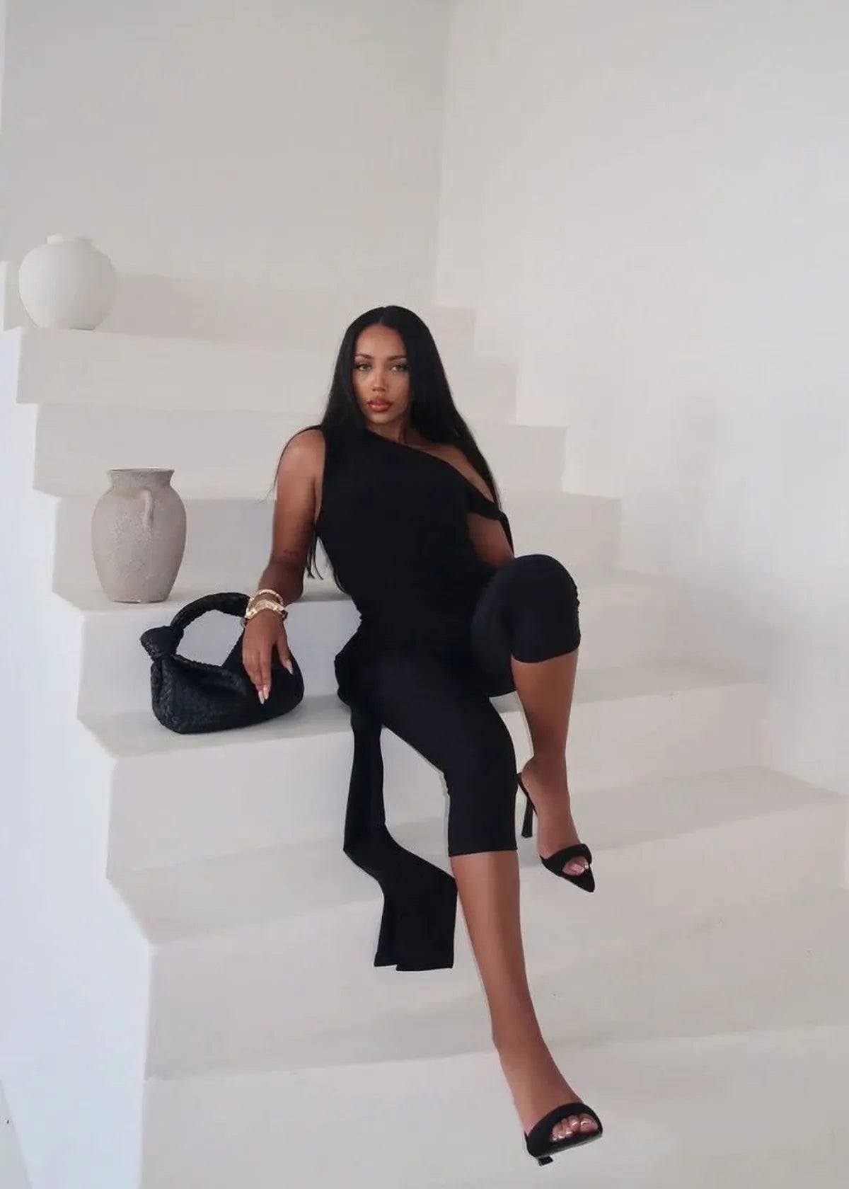 One Shoulder Knot Detail Top &amp; Capri Pants Co-Ord