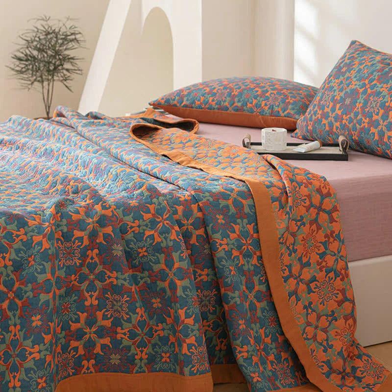 Organic Cotton Blue Patterned Reversible Quilt