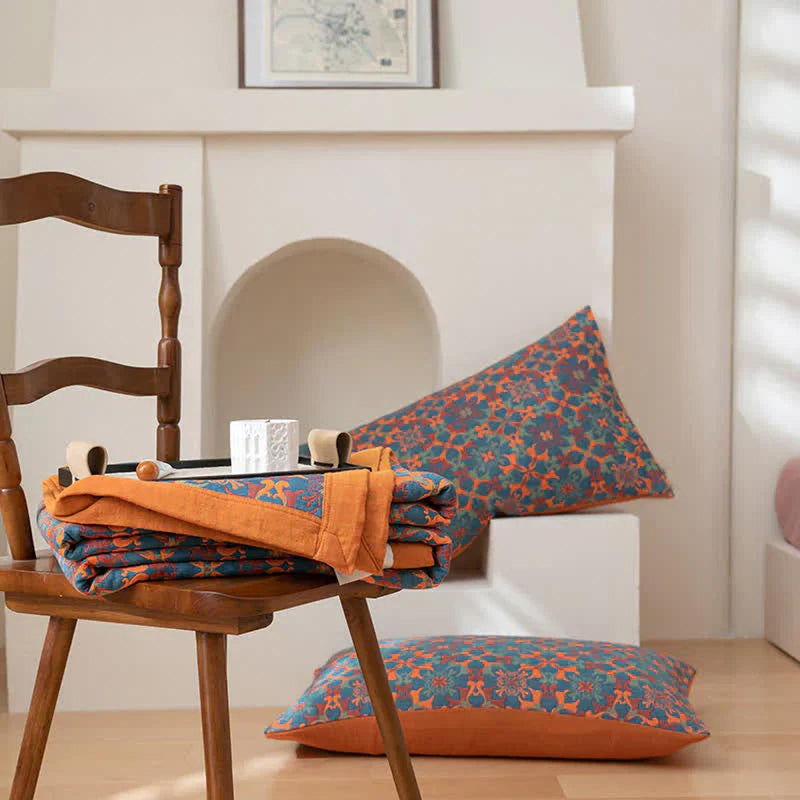 Organic Cotton Blue Patterned Reversible Quilt