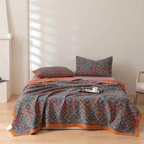 Organic Cotton Blue Patterned Reversible Quilt