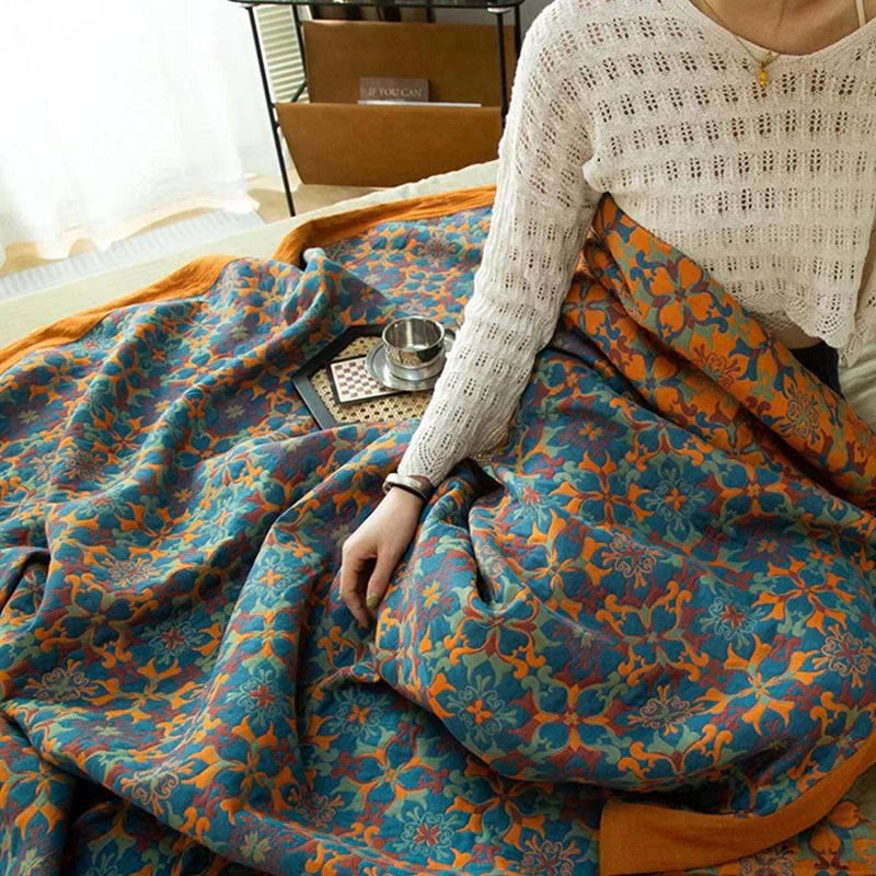 Organic Cotton Blue Patterned Reversible Quilt