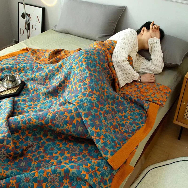 Organic Cotton Blue Patterned Reversible Quilt