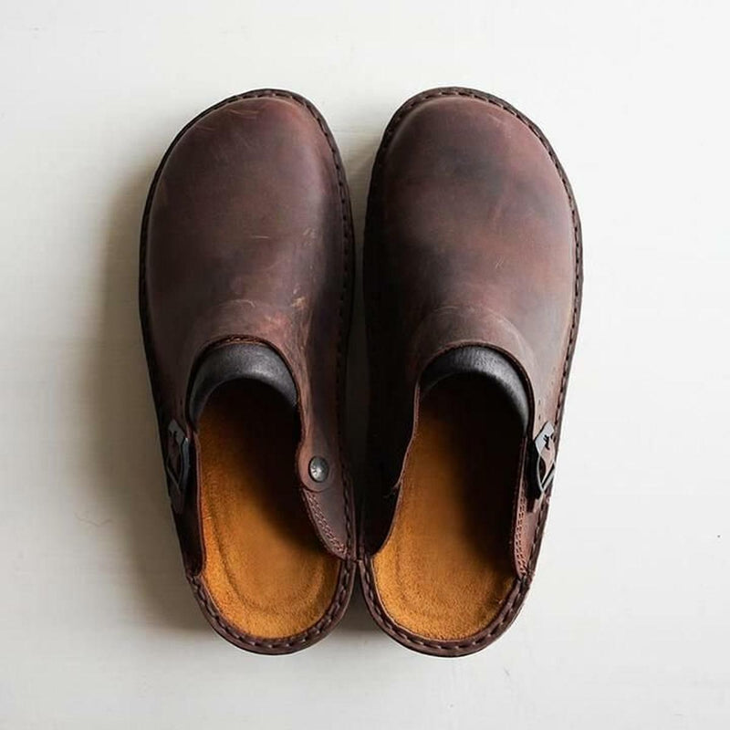 Orthopaedic Leather Slippers With Arch Support And Cushioned Insoles