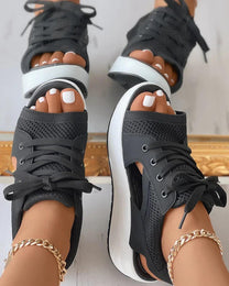 Orthopedic Lace-Up Cutout Sandals With Cushioned Footbed